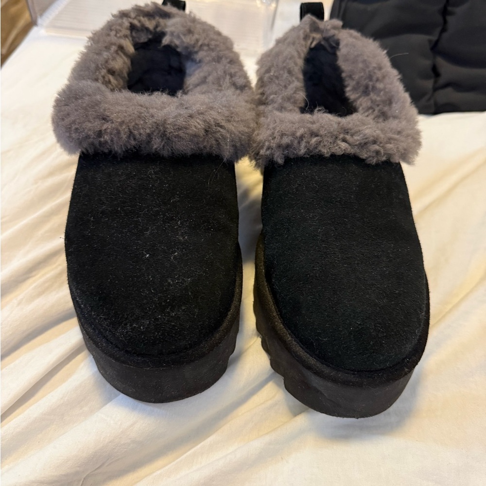 UGG Nita Black Suede Shearling Cuffed Ankle Booties - Picture 2 of 9